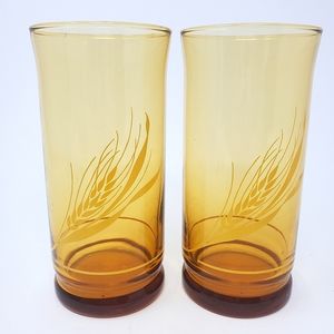 VTG Libbey Amber Golden Harvest 12oz Tumblers, set of 2